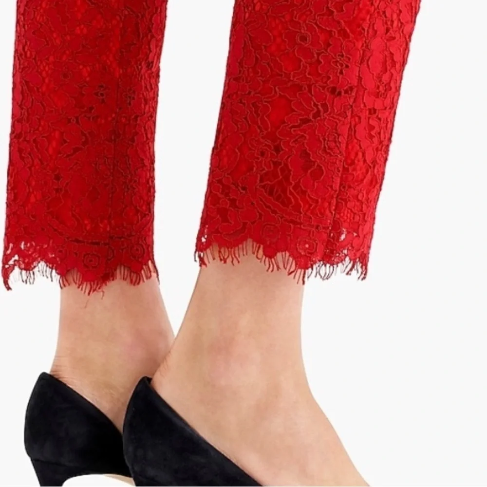 J. Crew Red Floral Lace Easy Ankle Pant Size 6